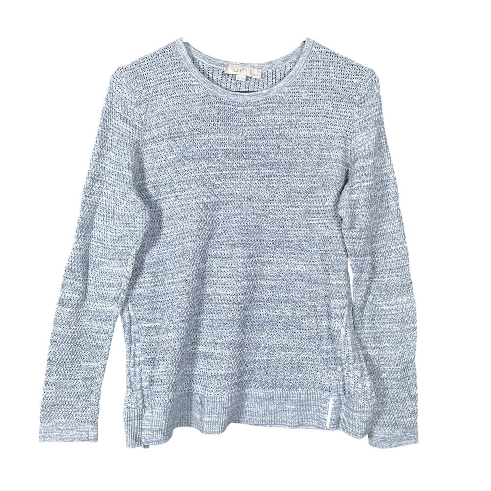 Ann Taylor Loft Womens Sweater Gray Petite Crew Neck Knitted Long Sleeve LP